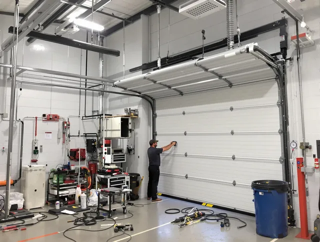 Westborough Garage Door Repair certified technician performing commercial door repair at a Westborough business facility