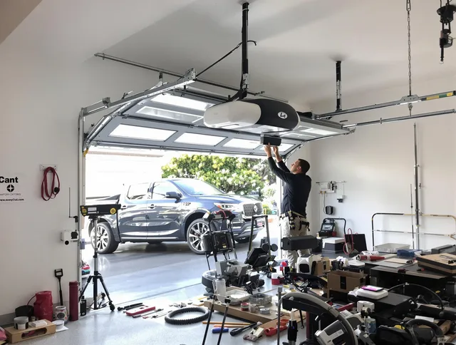 Westborough Garage Door Repair specialist installing smart garage door opener system in Westborough home